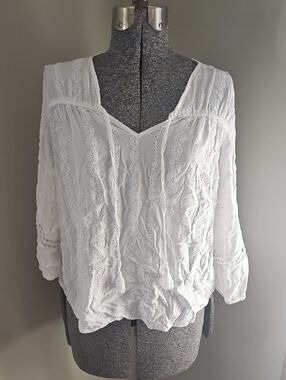 Fever Eyelet White Boho Peasant Blouse